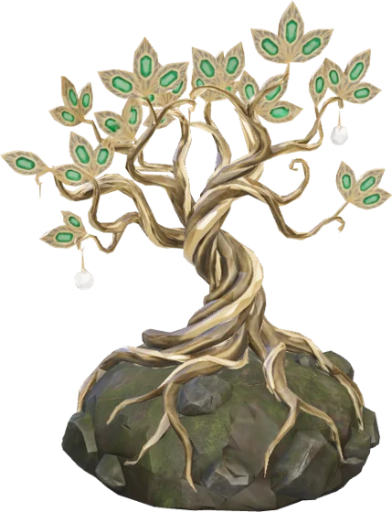 Kalpavriksha, a golden tree with green jewelled leaves.