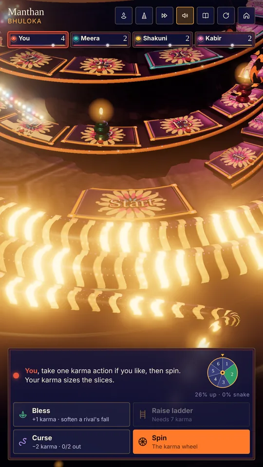 The Diwali festival: the board lit by rows of lamps.